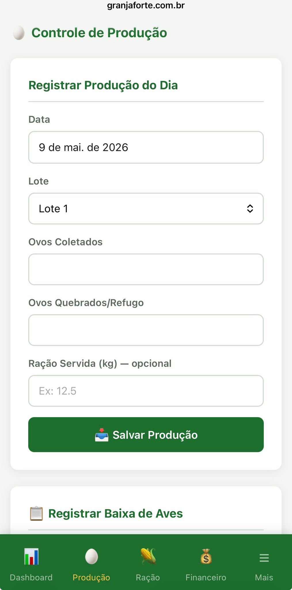 Registro de produção diária