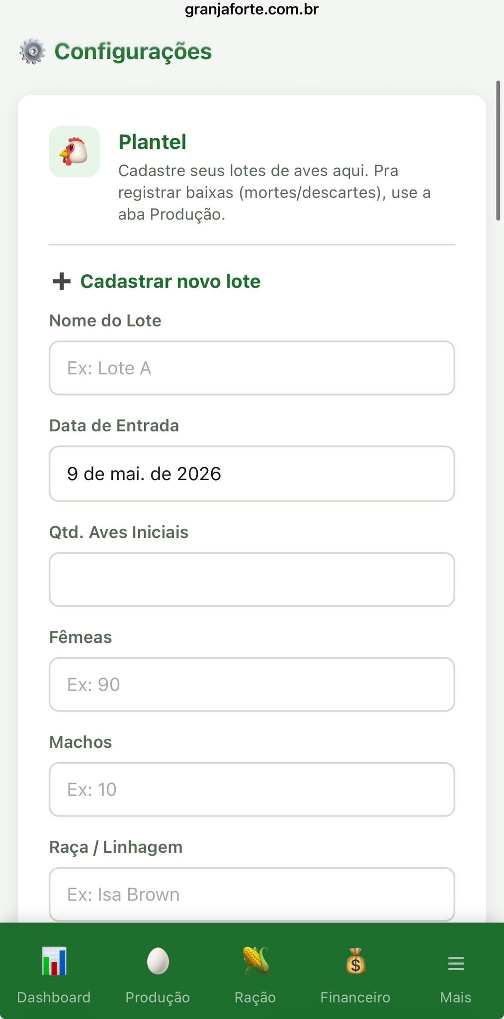 Cadastro de lote Granja Forte